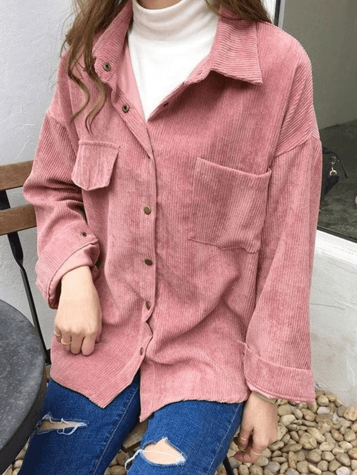 Corduroy Long Sleeve Button Blouse - AnotherChill