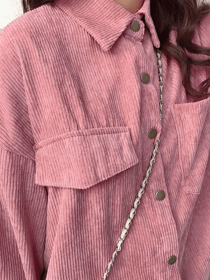 Corduroy Long Sleeve Button Blouse - AnotherChill