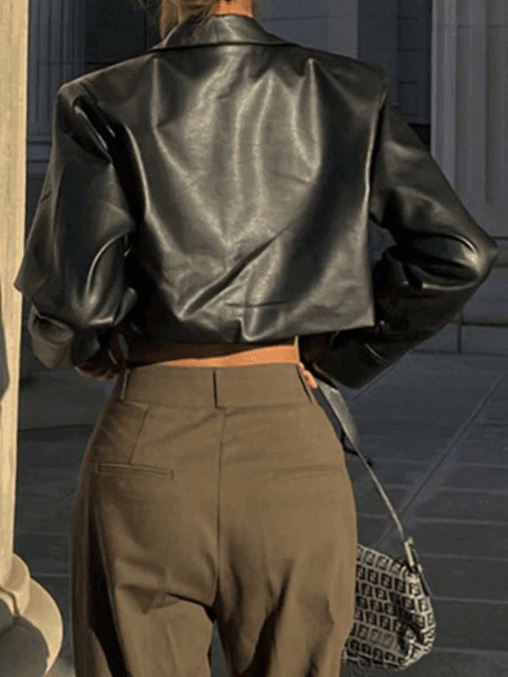 Cropped Black Faux Leather Biker Jacket - AnotherChill