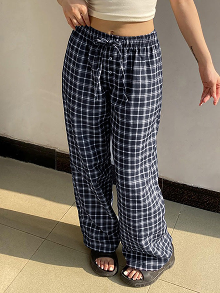 Low Waist Plaid Loose-Fit Wide-Leg Pants