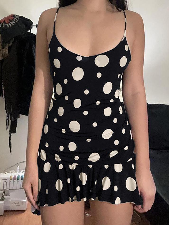 symmetrical Polka Dot Ruffle Mini Dress