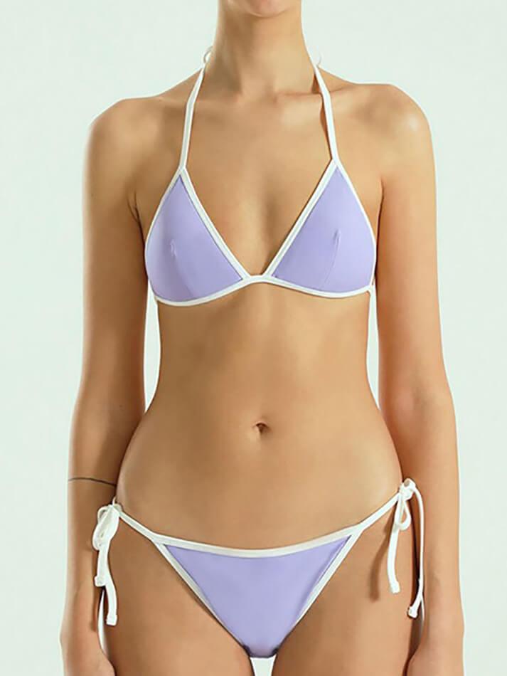 Contrast Binding Tie Side Bikini Set - AnotherChill