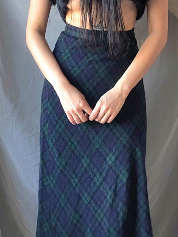 Vintage Plaid High-Waisted Midi Skirt