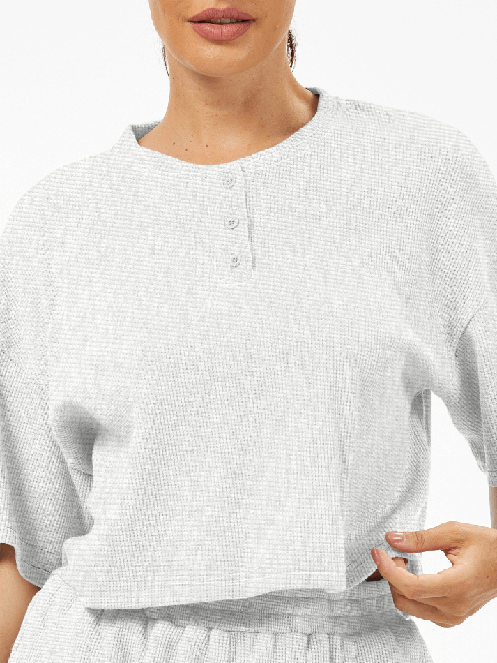 Cropped Waffle Knit Lounge Set