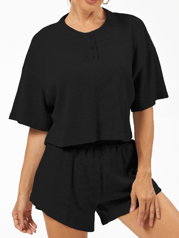 Cropped Waffle Knit Lounge Set