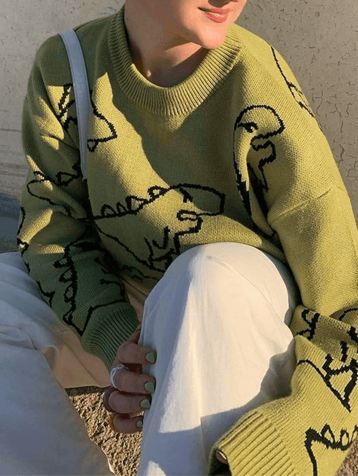 Dinosaur Crew Knit Sweater - AnotherChill