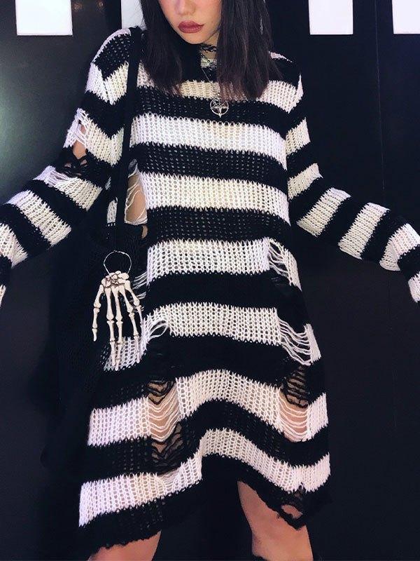 Distressed Stripe Longline Sweater AnotherChill