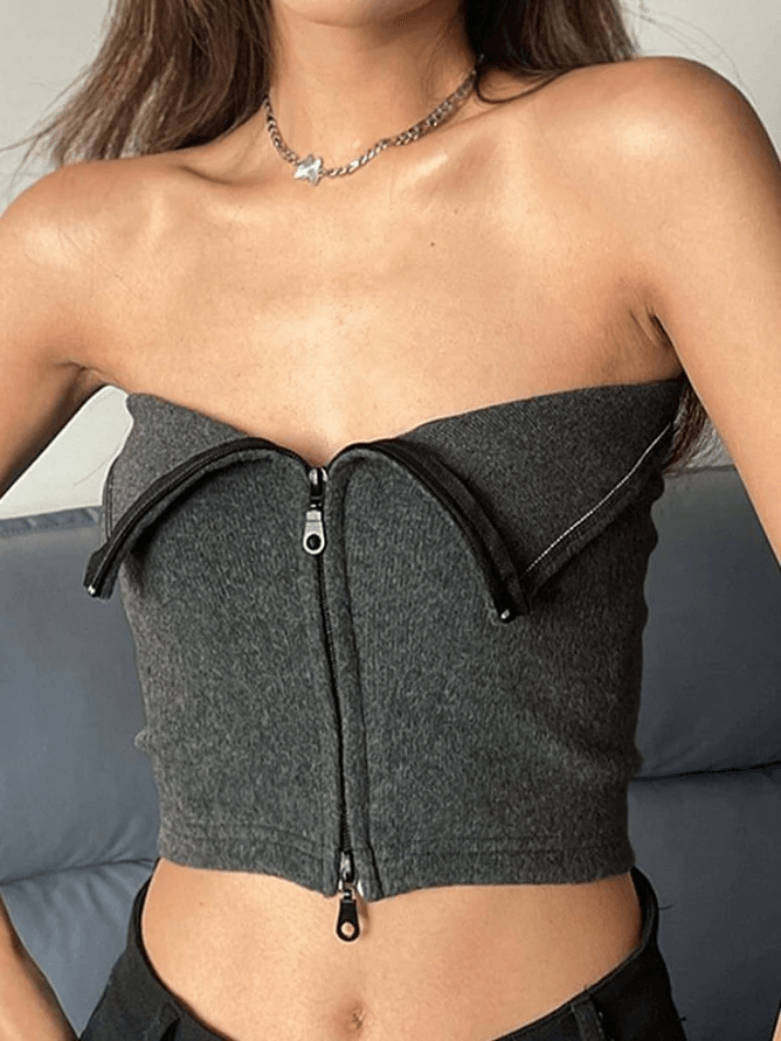 Double Zipper Cardigan Bandeau Tops - AnotherChill