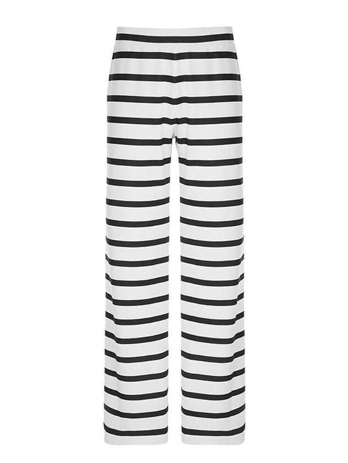 Basic Striped Knit Straight-Leg Pants