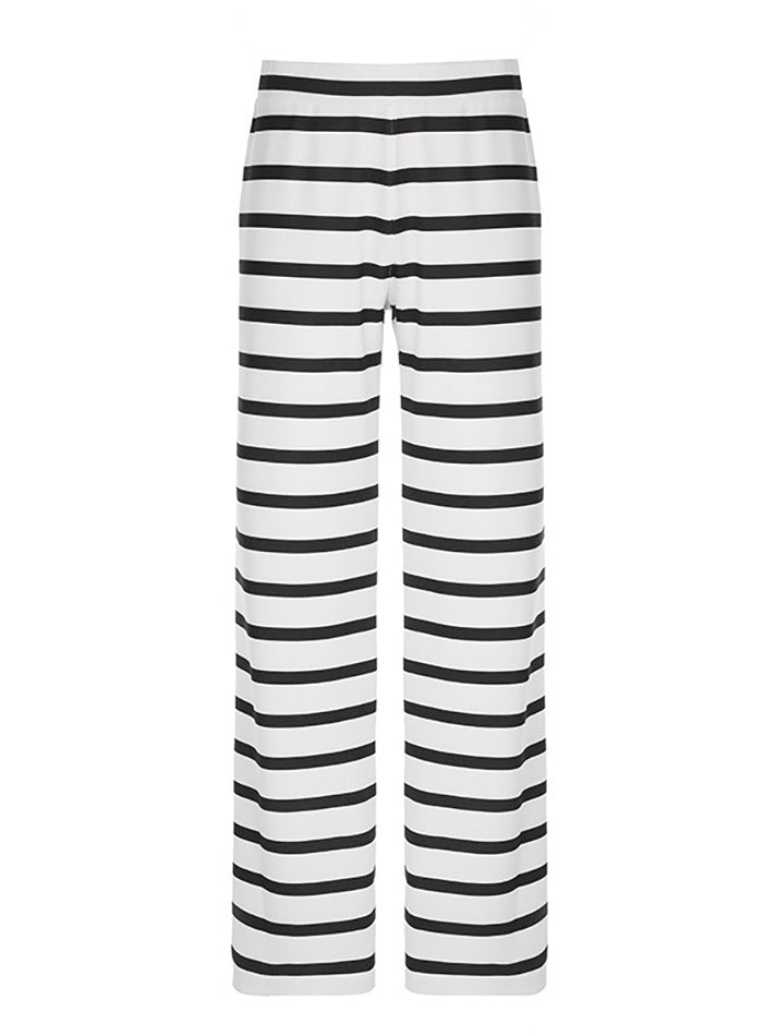 Basic Striped Knit Straight-Leg Pants