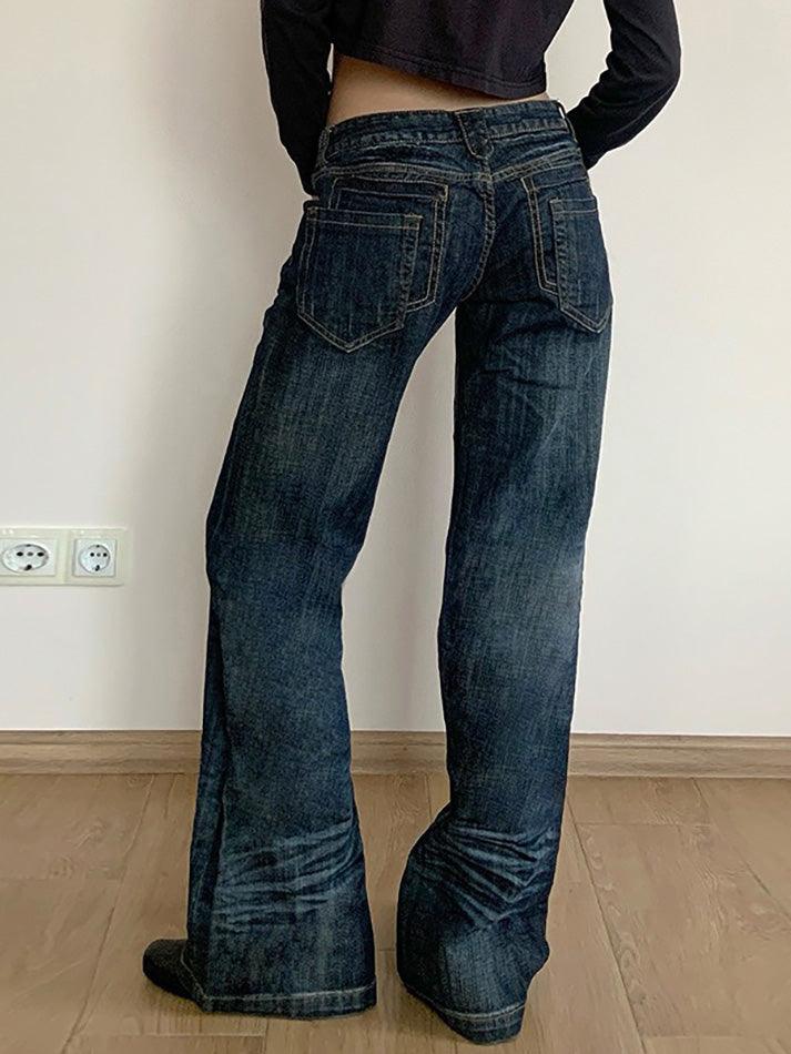 Vintage Washed Ruched Loose Low-Waist Jeans