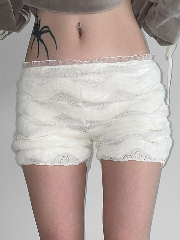 Lace Trim Heart Cutout Low-Rise Shorts