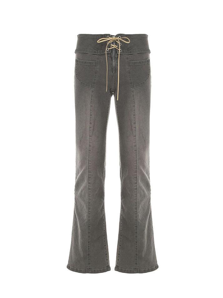 Vintage Distressed Low-Rise Cross-Tie Jeans