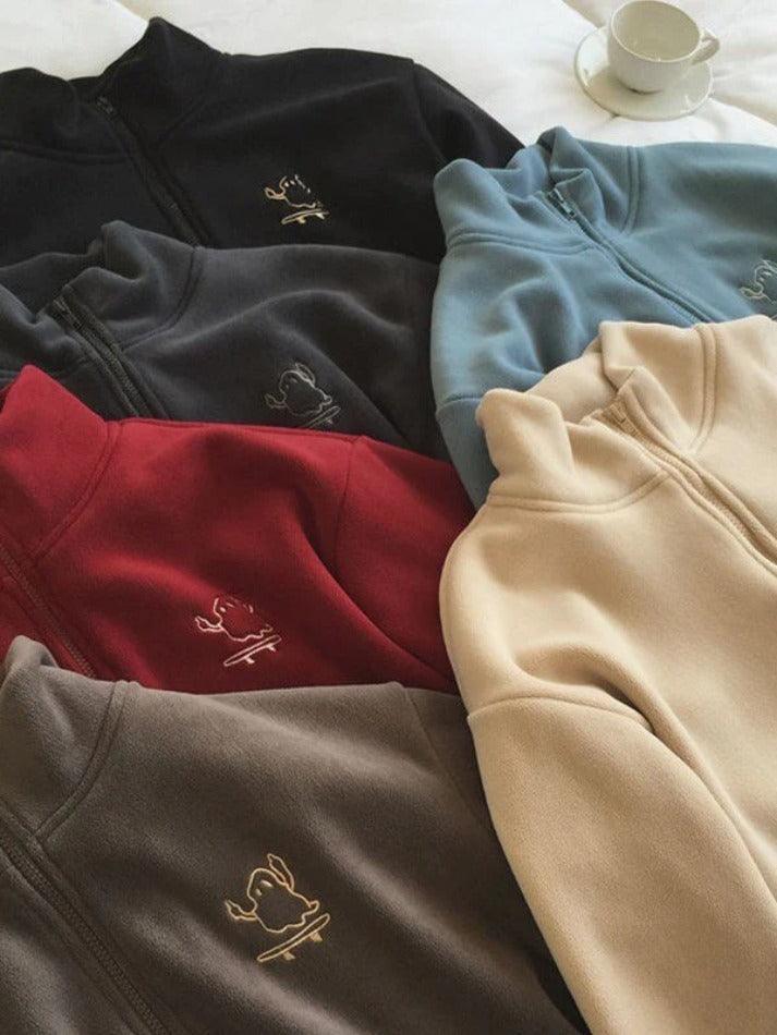 Embroidery Zip Up Fleece Jacket - AnotherChill