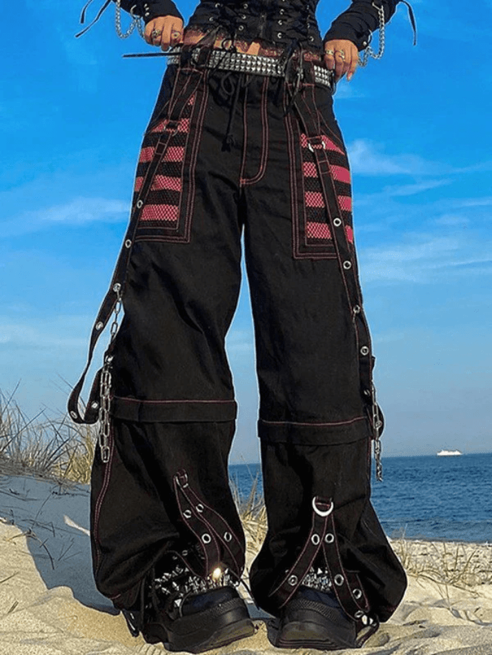 Eyelet Strap Black Cargo Pants - AnotherChill