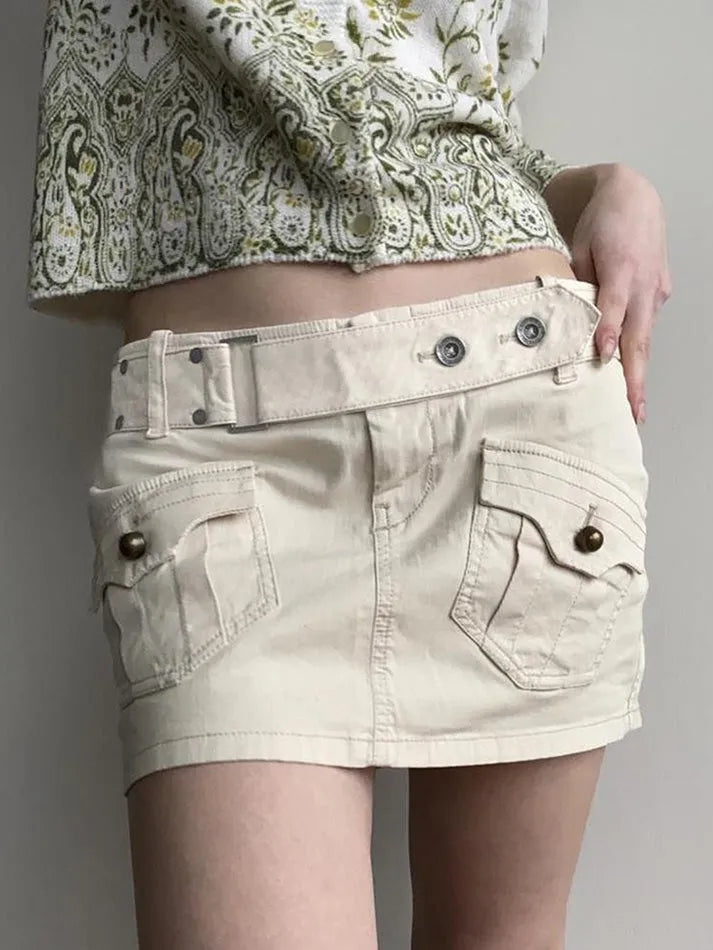 Vintage Belted Pocket Cargo Mini Skirt