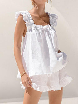 Pure Cotton Ruffle Shorts Set - AnotherChill