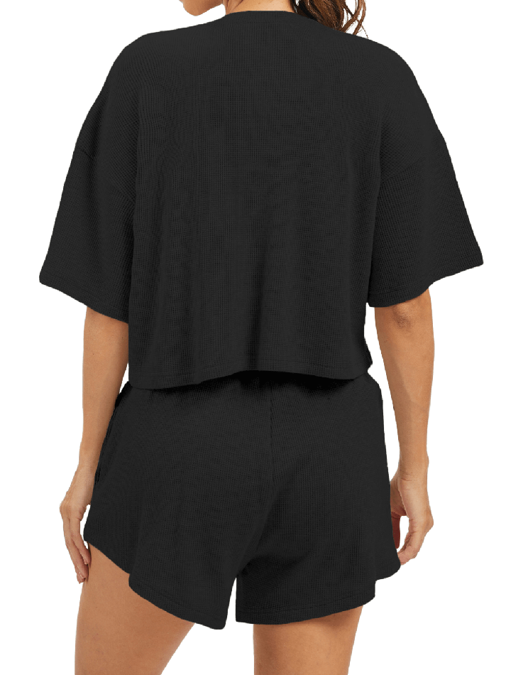 Cropped Waffle Knit Lounge Set