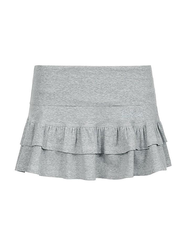 Flanged Low-Waist Small Letter Embroidered Ruffles Mini Skirt - AnotherChill