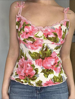 Floral Print Bow V-Neck Cami Top - AnotherChill