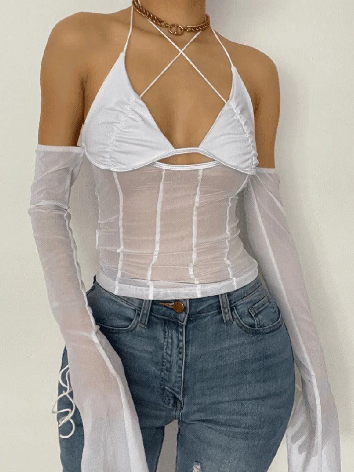 Halter Tie Mesh Patch Top - AnotherChill