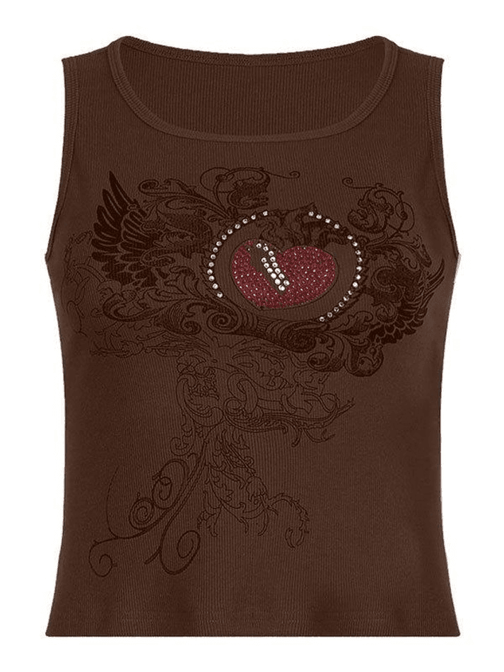 Heart Rhinestone Rib Crop Tank Top - AnotherChill