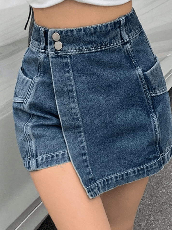 High Waist Irregular Denim Shorts - AnotherChill