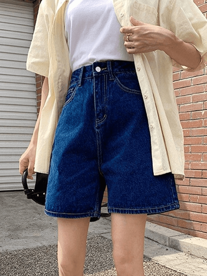 High Waist Straight Leg Denim Shorts - AnotherChill