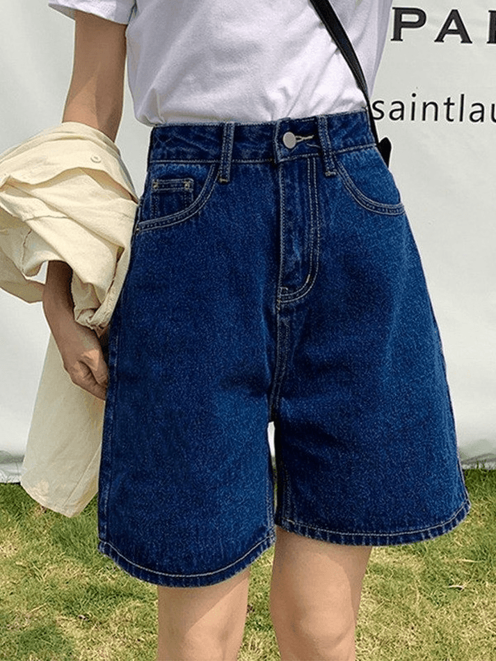 High Waist Straight Leg Denim Shorts - AnotherChill