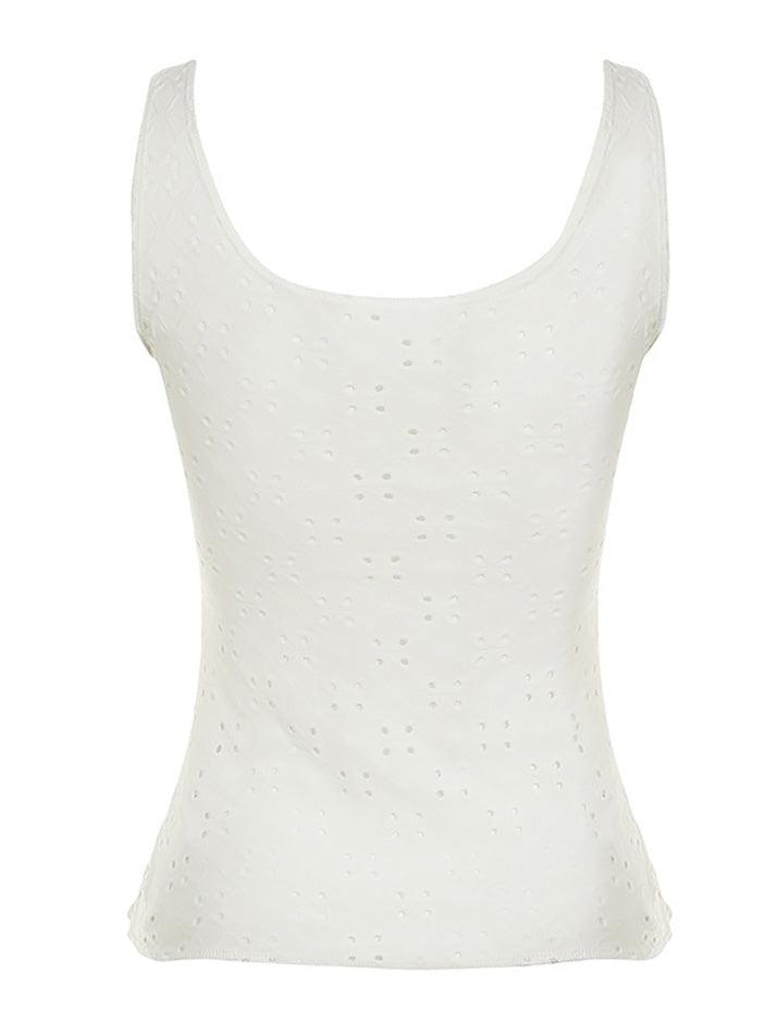 Hollow-Out Tie Textured Tank Top - AnotherChill