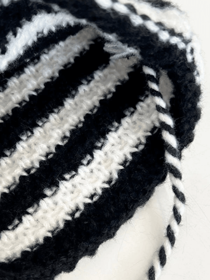 Horn Detail Striped Knitted Hat - AnotherChill