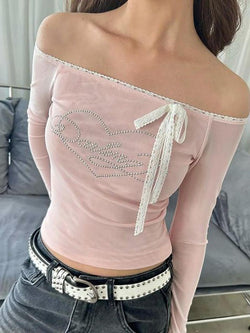 Lace Off Shoulder Long Sleeve Tee - AnotherChill