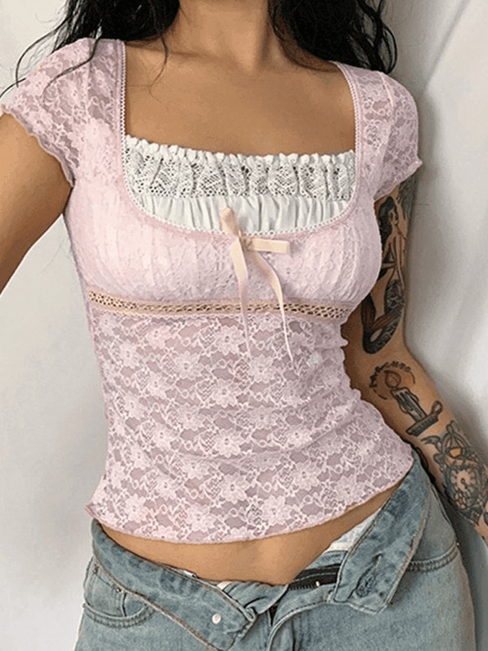 Lace Patchwork Crop Blouse - AnotherChill