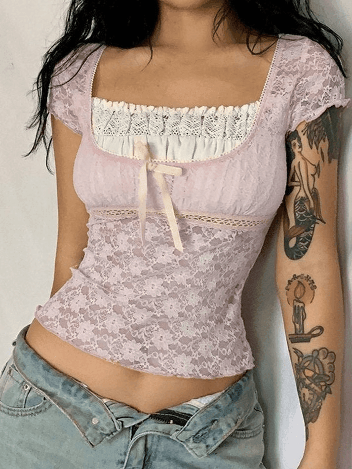 Lace Patchwork Crop Blouse - AnotherChill