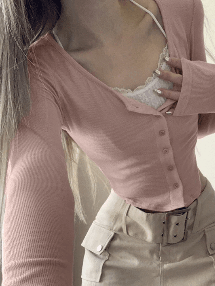 Lace Patchwork Pink Knit Crop Top - AnotherChill