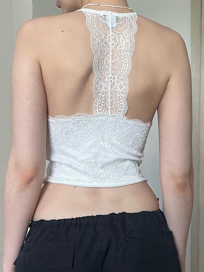 Lace V-Neck Ruffle Backless Cami Top - AnotherChill