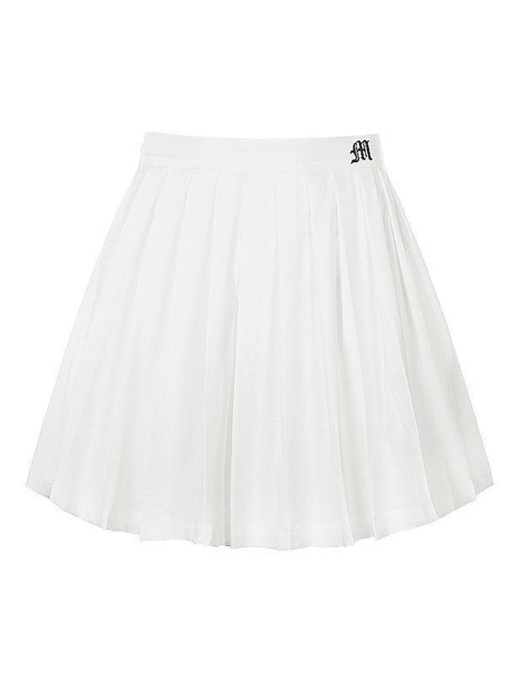 Lined Detail Embroidery Pleated Mini Skirt - AnotherChill