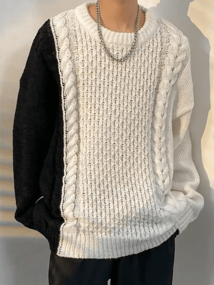 Men's Color Block Cable Knit Sweater - AnotherChill