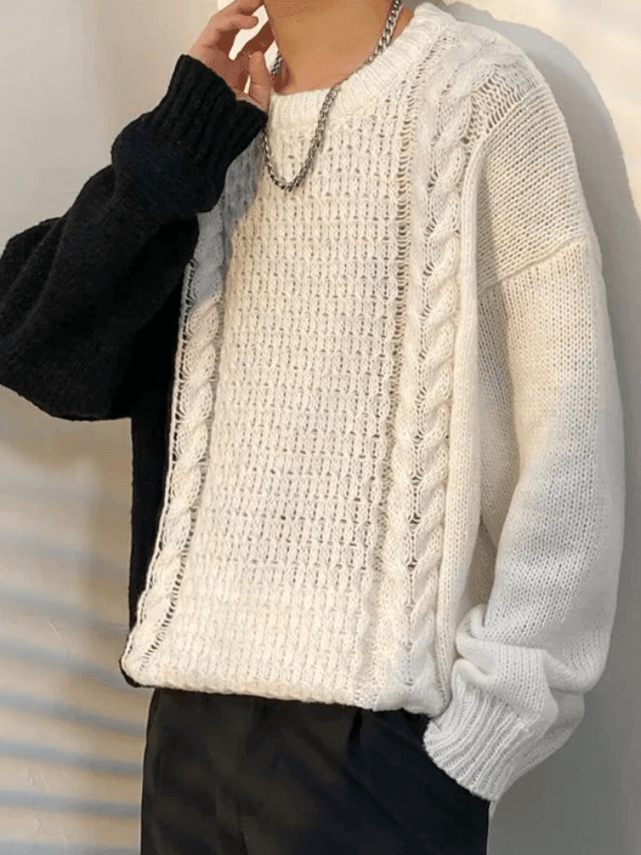 Men's Color Block Cable Knit Sweater - AnotherChill