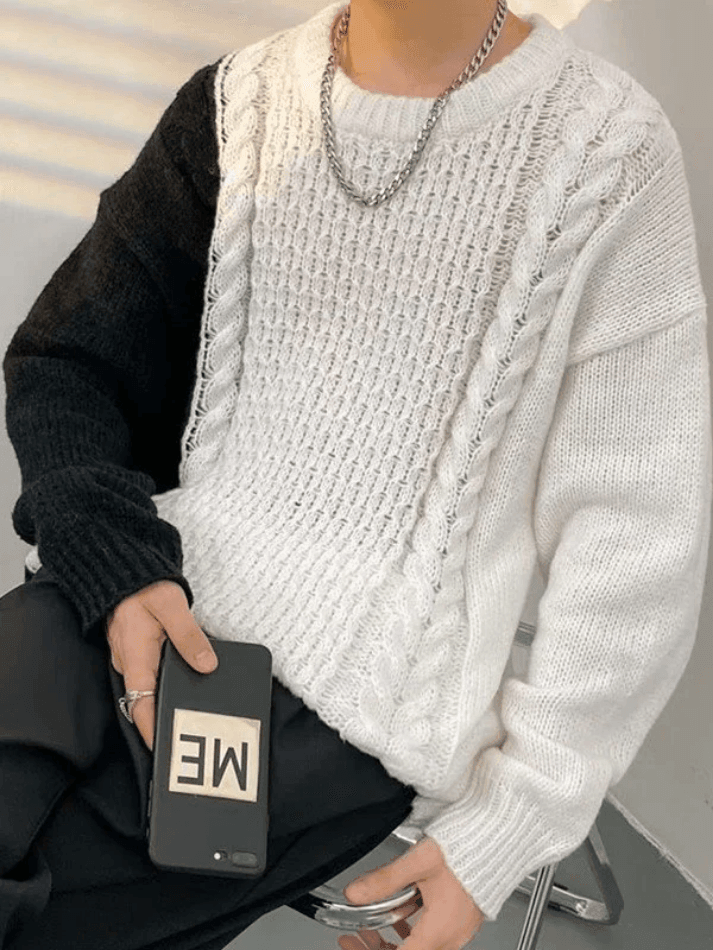 Men's Color Block Cable Knit Sweater - AnotherChill