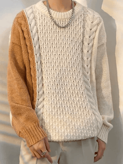 Men's Color Block Cable Knit Sweater - AnotherChill