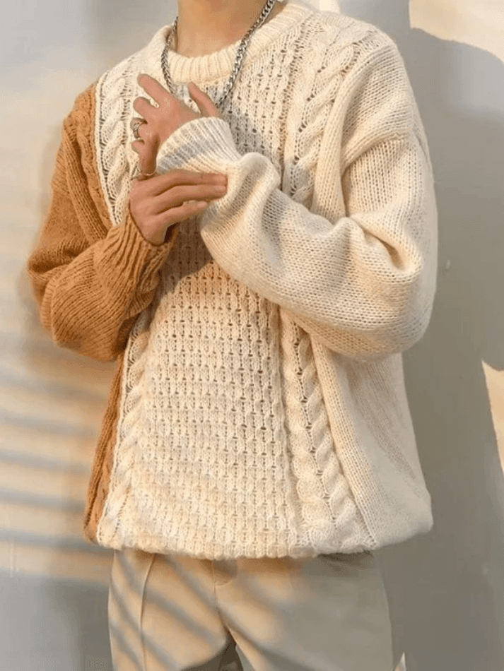 Men's Color Block Cable Knit Sweater - AnotherChill