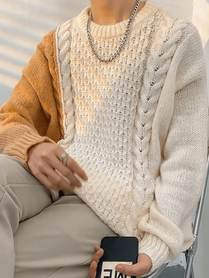 Men's Color Block Cable Knit Sweater - AnotherChill