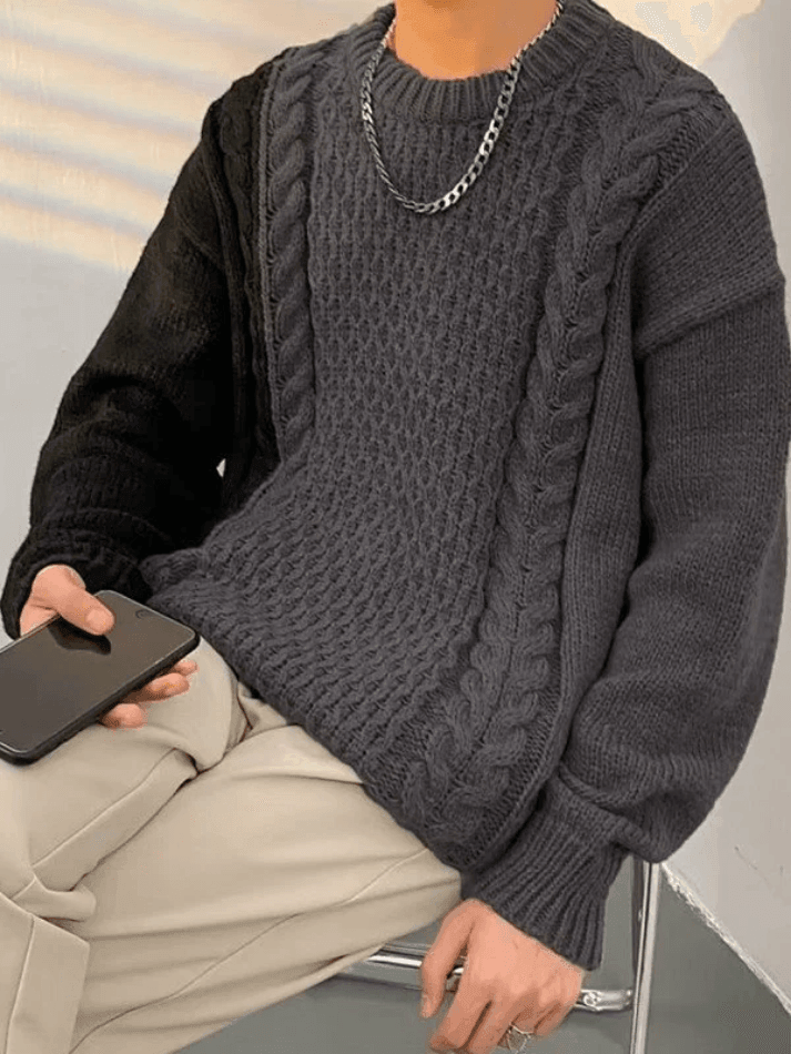 Men's Color Block Cable Knit Sweater - AnotherChill