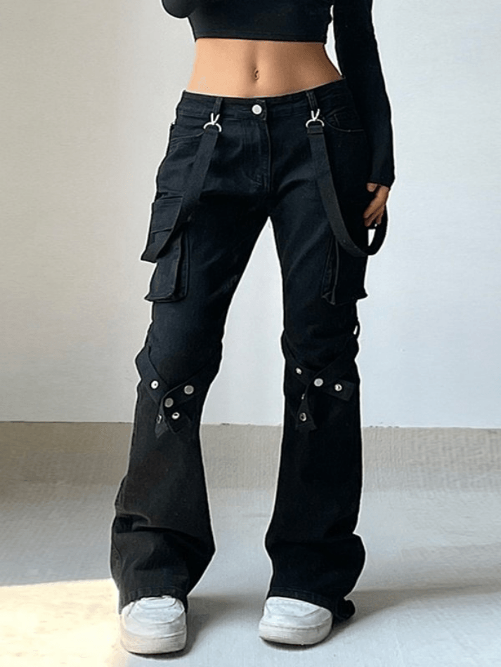 Metal Leg Loop Pocket Straight Cargo Jeans - AnotherChill