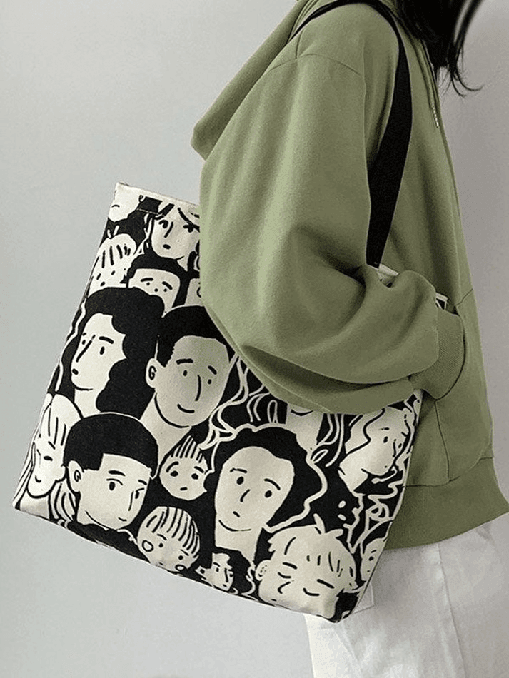 Monochrome Face Graphic Canvas Shopper Bag - AnotherChill