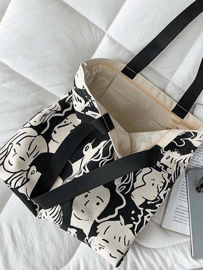 Monochrome Face Graphic Canvas Shopper Bag - AnotherChill