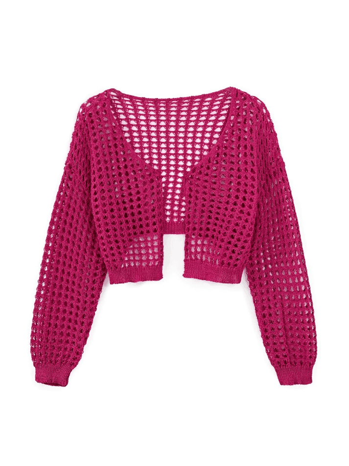 Open Front Hollow Out Crochet Knit Crop Top - AnotherChill