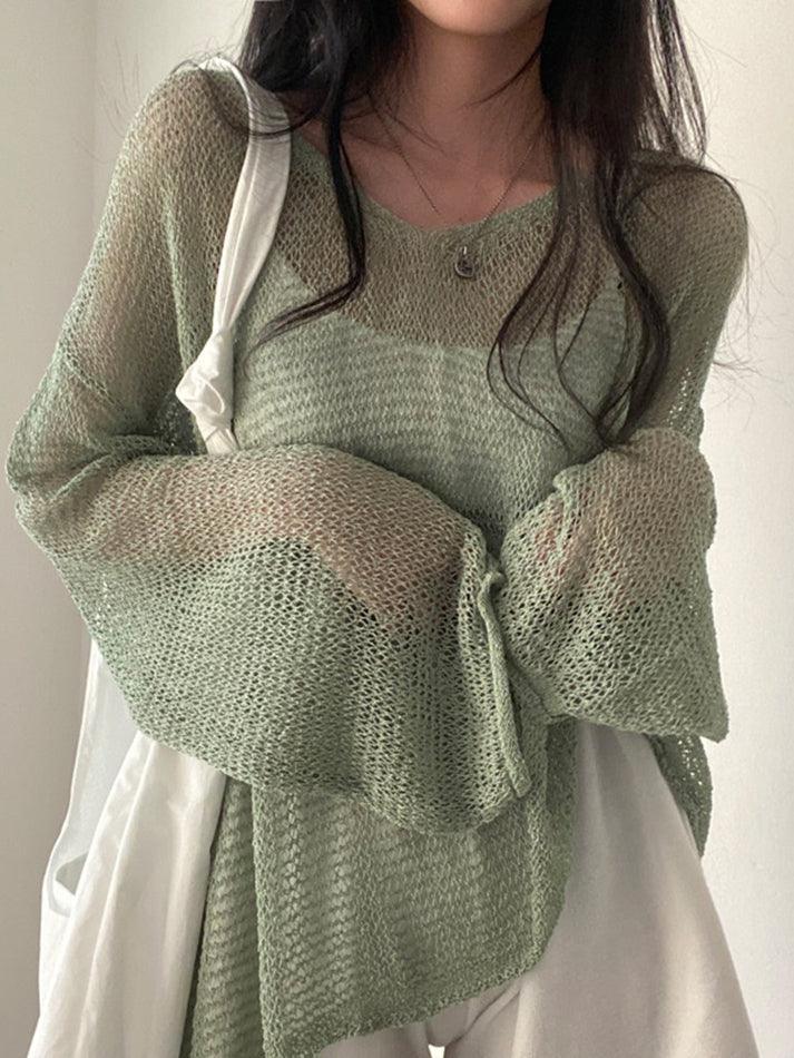 Oversized Long Sleeve Crochet Knit Top - AnotherChill