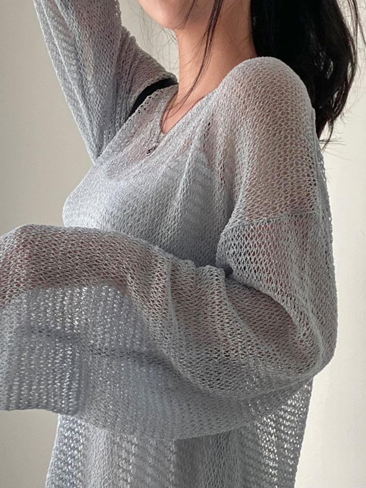 Oversized Long Sleeve Crochet Knit Top - AnotherChill